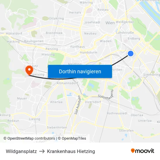 Wildgansplatz to Krankenhaus Hietzing map