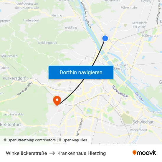 Winkeläckerstraße to Krankenhaus Hietzing map
