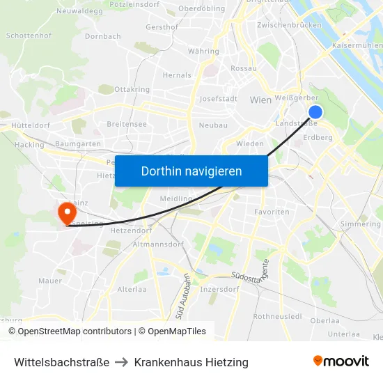 Wittelsbachstraße to Krankenhaus Hietzing map
