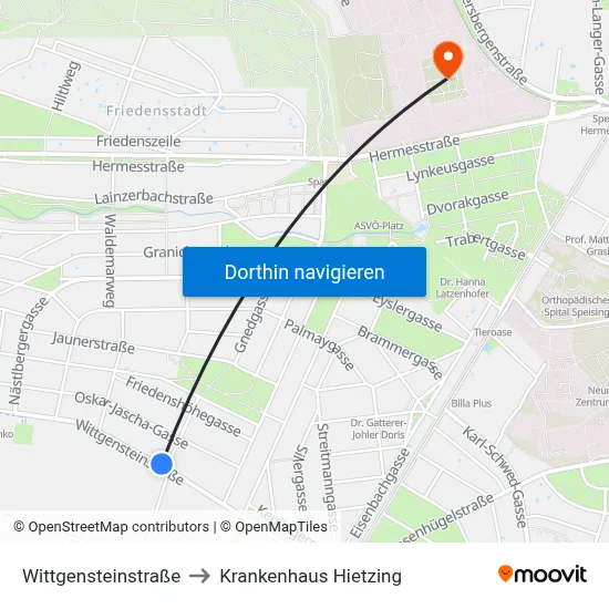 Wittgensteinstraße to Krankenhaus Hietzing map