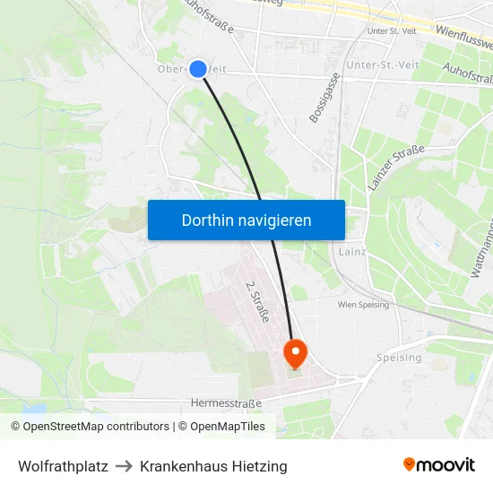 Wolfrathplatz to Krankenhaus Hietzing map