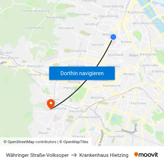 Währinger Straße-Volksoper to Krankenhaus Hietzing map