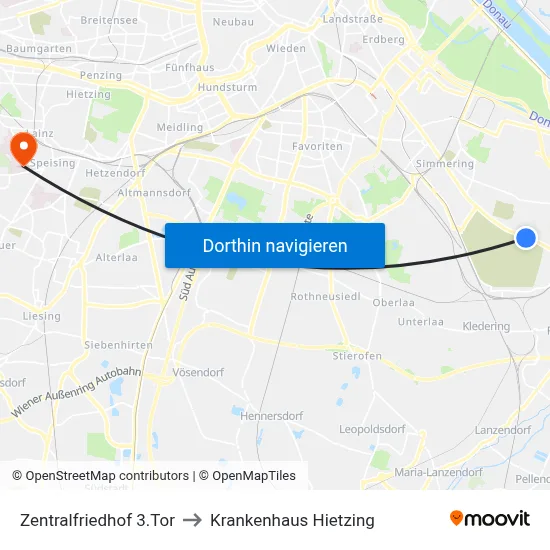 Zentralfriedhof 3.Tor to Krankenhaus Hietzing map