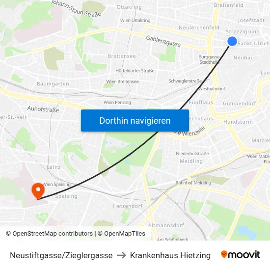 Neustiftgasse/Zieglergasse to Krankenhaus Hietzing map