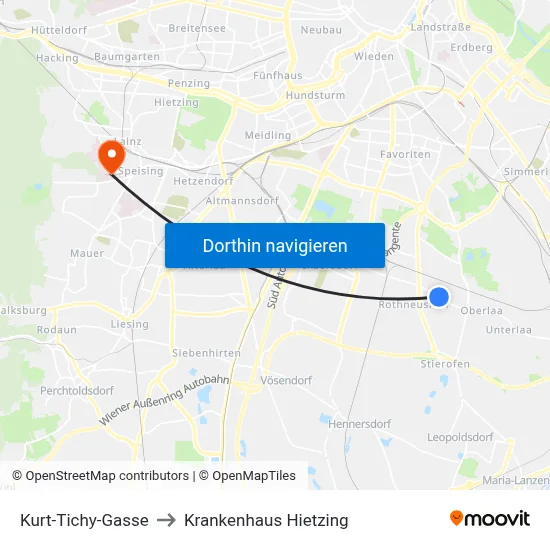 Kurt-Tichy-Gasse to Krankenhaus Hietzing map