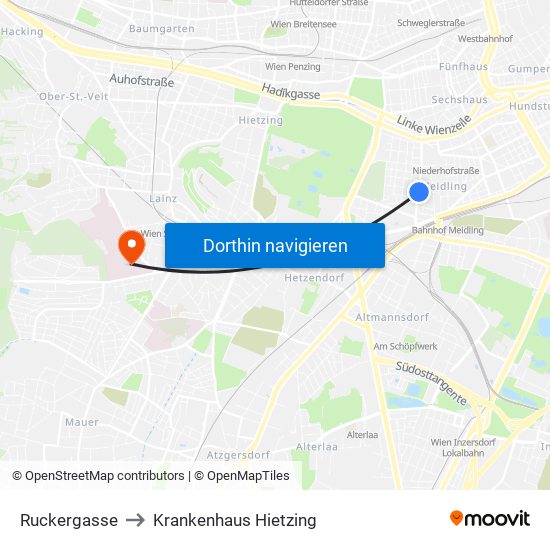 Ruckergasse to Krankenhaus Hietzing map