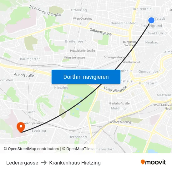 Lederergasse to Krankenhaus Hietzing map
