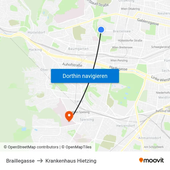 Braillegasse to Krankenhaus Hietzing map