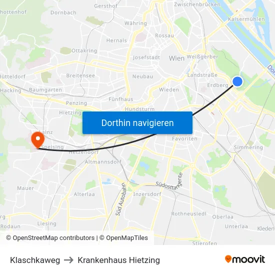 Klaschkaweg to Krankenhaus Hietzing map