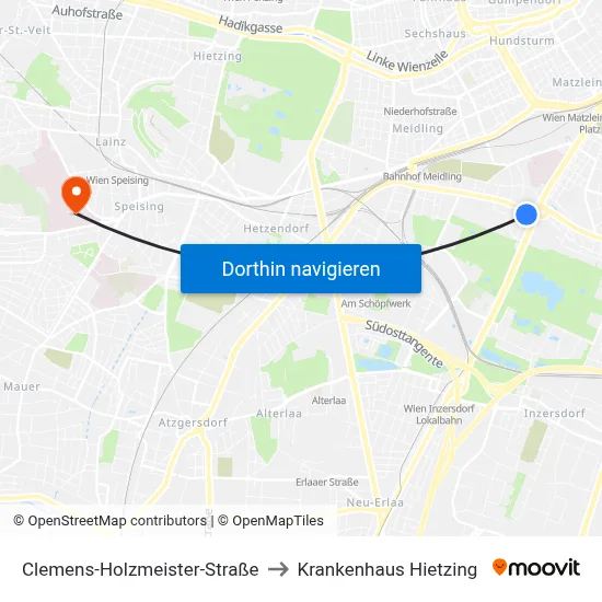 Clemens-Holzmeister-Straße to Krankenhaus Hietzing map