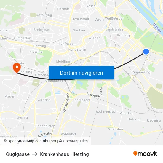 Guglgasse to Krankenhaus Hietzing map