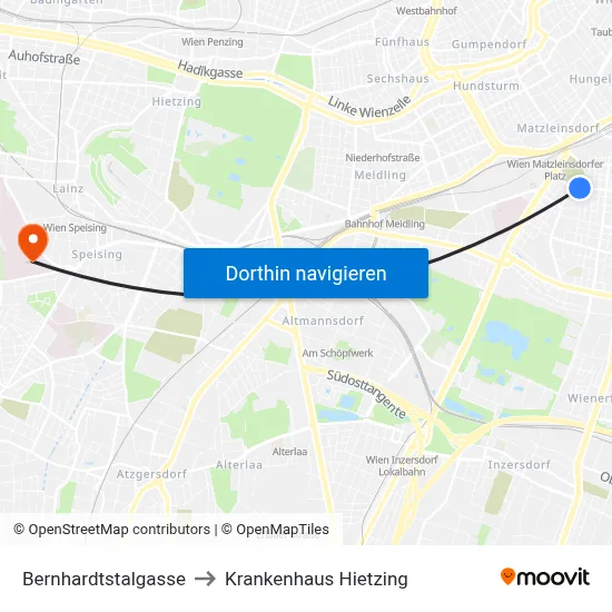 Bernhardtstalgasse to Krankenhaus Hietzing map