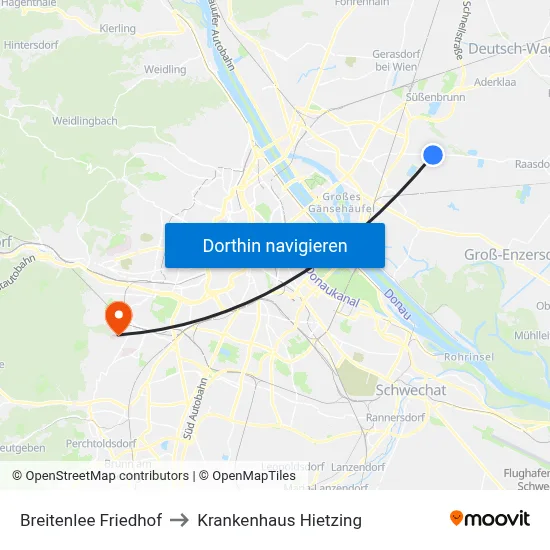 Breitenlee Friedhof to Krankenhaus Hietzing map