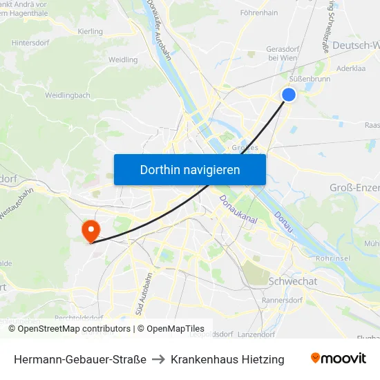 Hermann-Gebauer-Straße to Krankenhaus Hietzing map