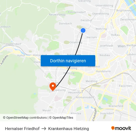 Hernalser Friedhof to Krankenhaus Hietzing map