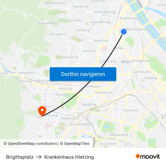 Brigittaplatz to Krankenhaus Hietzing map