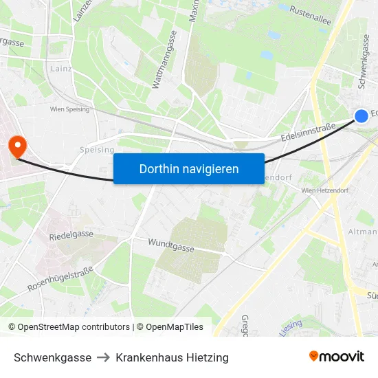 Schwenkgasse to Krankenhaus Hietzing map