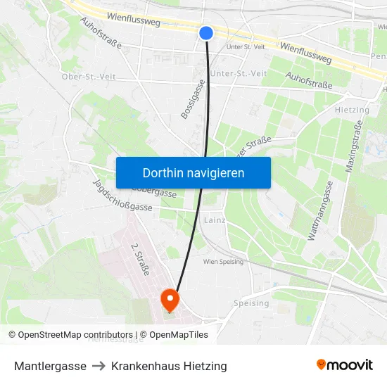 Mantlergasse to Krankenhaus Hietzing map