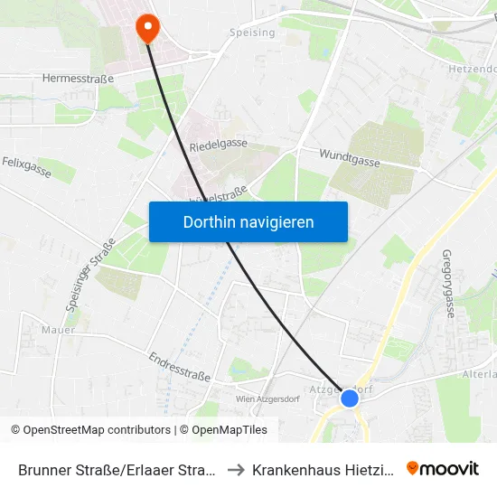Brunner Straße/Erlaaer Straße to Krankenhaus Hietzing map