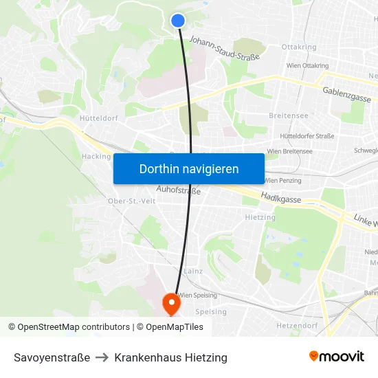 Savoyenstraße to Krankenhaus Hietzing map