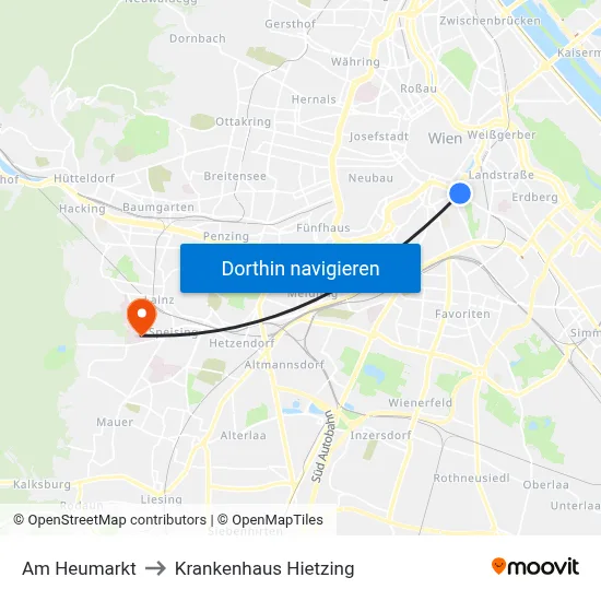 Am Heumarkt to Krankenhaus Hietzing map