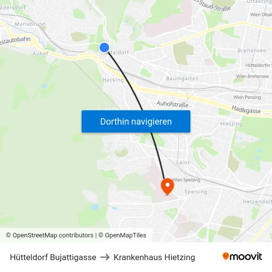 Hütteldorf Bujattigasse to Krankenhaus Hietzing map