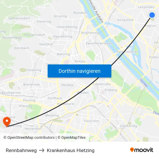 Rennbahnweg to Krankenhaus Hietzing map