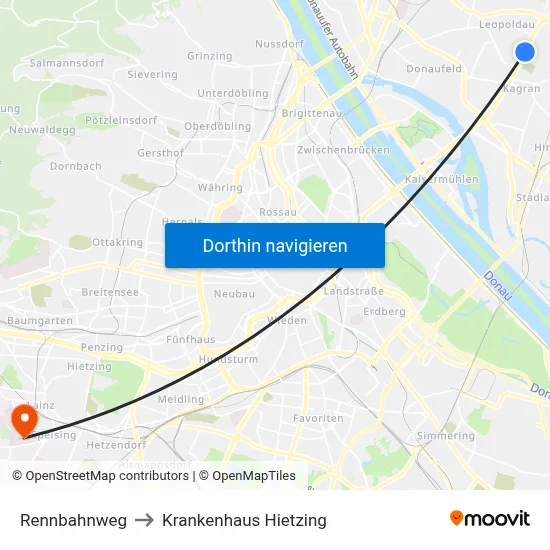 Rennbahnweg to Krankenhaus Hietzing map