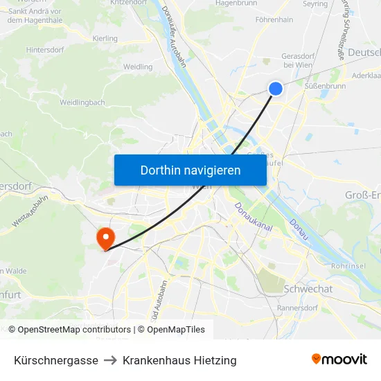 Kürschnergasse to Krankenhaus Hietzing map