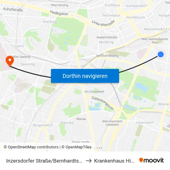 Inzersdorfer Straße/Bernhardtstalgasse to Krankenhaus Hietzing map
