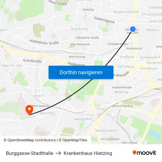 Burggasse-Stadthalle to Krankenhaus Hietzing map