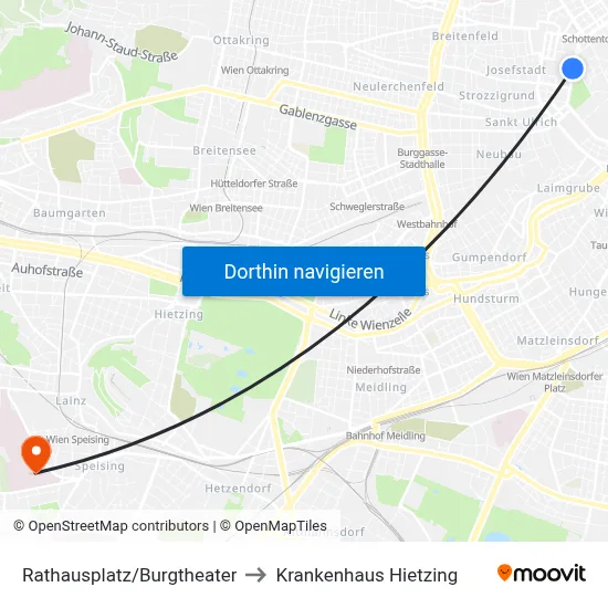 Rathausplatz/Burgtheater to Krankenhaus Hietzing map