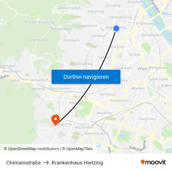 Chimanistraße to Krankenhaus Hietzing map