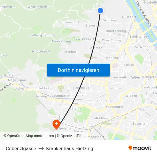 Cobenzlgasse to Krankenhaus Hietzing map