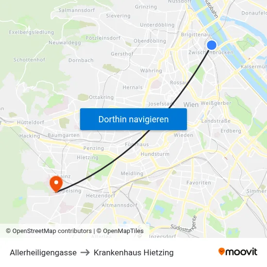 Allerheiligengasse to Krankenhaus Hietzing map