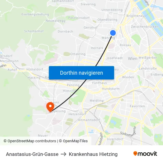Anastasius-Grün-Gasse to Krankenhaus Hietzing map
