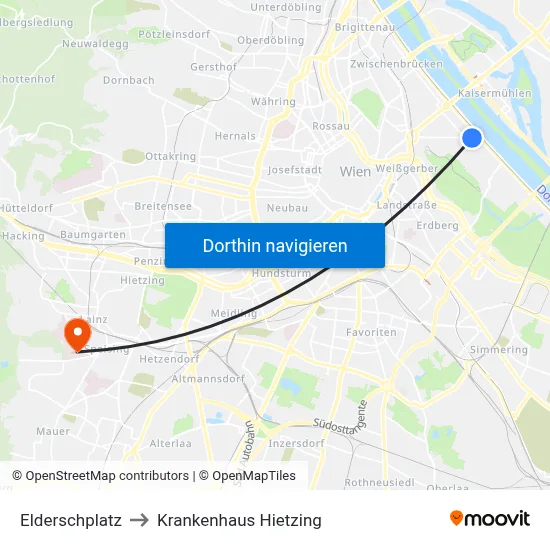 Elderschplatz to Krankenhaus Hietzing map