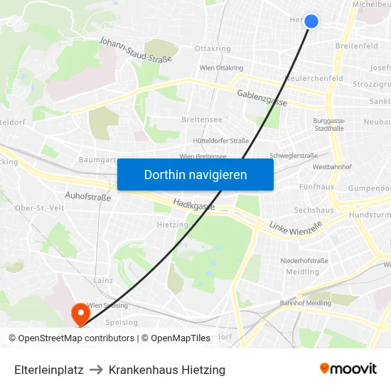 Elterleinplatz to Krankenhaus Hietzing map