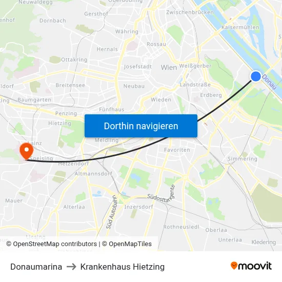 Donaumarina to Krankenhaus Hietzing map