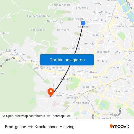 Erndtgasse to Krankenhaus Hietzing map