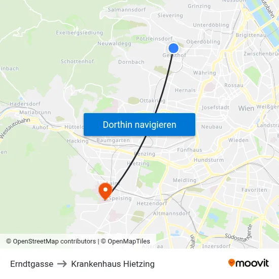 Erndtgasse to Krankenhaus Hietzing map