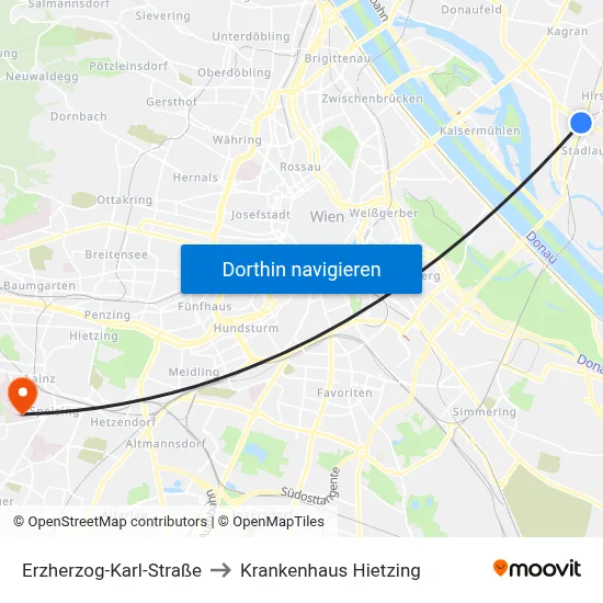 Erzherzog-Karl-Straße to Krankenhaus Hietzing map
