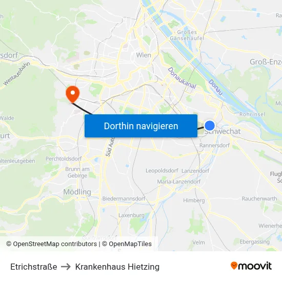 Etrichstraße to Krankenhaus Hietzing map