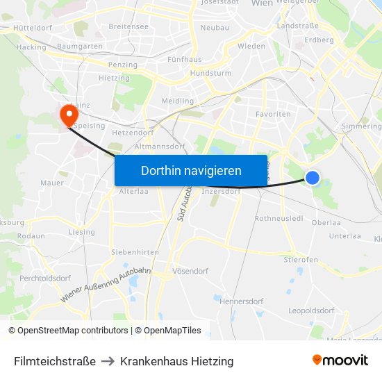 Filmteichstraße to Krankenhaus Hietzing map