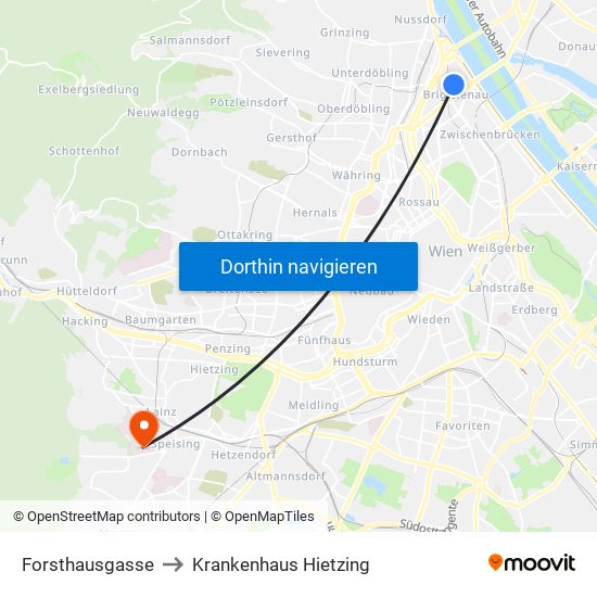 Forsthausgasse to Krankenhaus Hietzing map