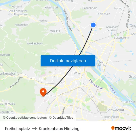 Freiheitsplatz to Krankenhaus Hietzing map