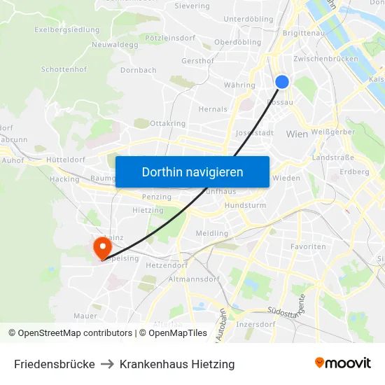Friedensbrücke to Krankenhaus Hietzing map