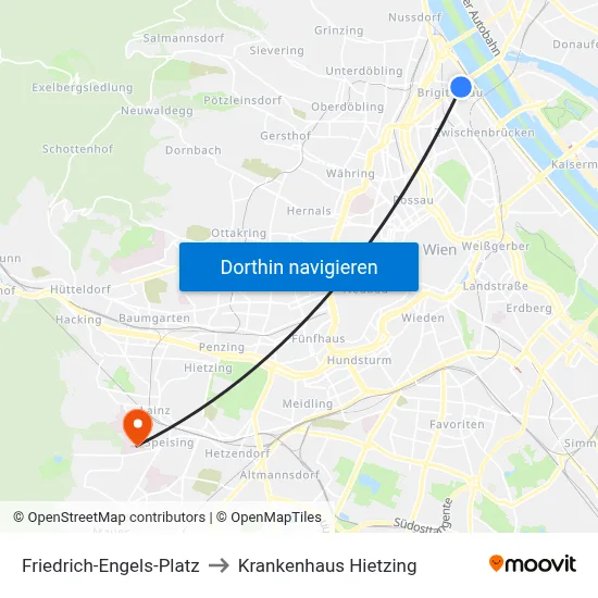 Friedrich-Engels-Platz to Krankenhaus Hietzing map