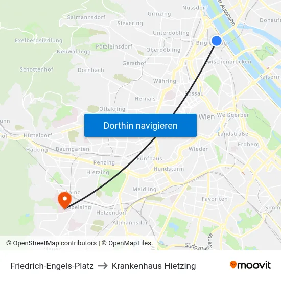 Friedrich-Engels-Platz to Krankenhaus Hietzing map