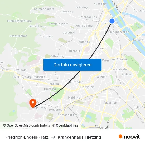 Friedrich-Engels-Platz to Krankenhaus Hietzing map
